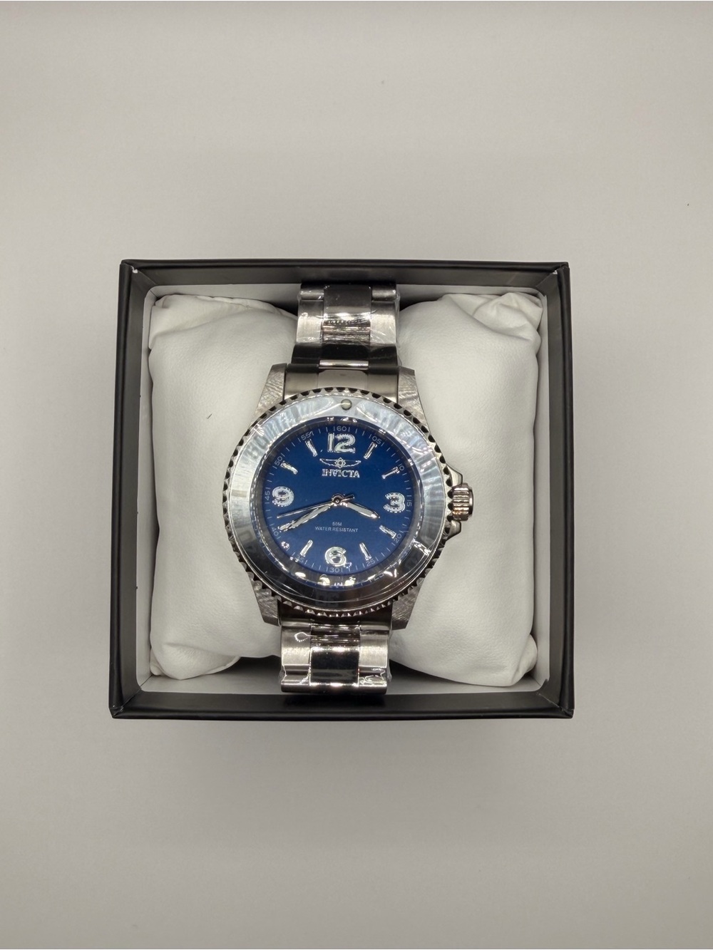 Invicta Men’s Silver Stainless Steel Watch with Blue Dial and Yellow Tag - Picture 3 of 4